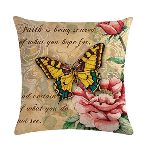 Ulove Love Yourself Butterfly Pattern Throw Pillow Covers Vintage Style Home Decorative Cushion Cover Yellow&Pink Flowers Pillowcase 18”×18”,4Pack (Butterfly Pattern) #TOP2