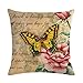 ULOVE LOVE YOURSELF Butterfly Pattern Throw Pillow Covers Vintage Style Home Decorative Cushion Cover Yellow&Pink Flowers Pillowcase 18”×18”,4Pack