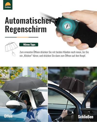 Chakipee Kompakter Reise Regenschirm Groß Sturmfest – Automatik Taschenschirm für Herren und Damen… – Ansicht 2