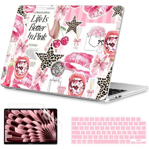 Image of B BELK for MacBook Air 15 inch Case 2026 2025 2024 2023 M5 M4 M3 M2 | Pink Printed Matte Hard Shell Case with Fashion Collage Pattern, Keyboard Cover & Screen Protector, Scratch Resistant