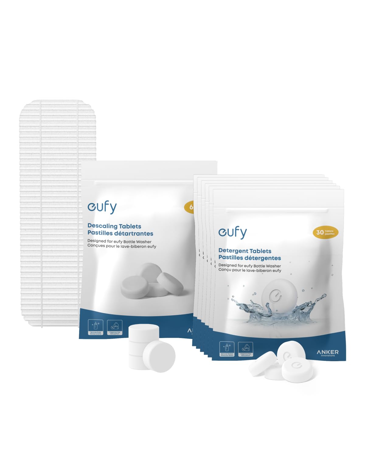 eufy 6-Monats-Reinigungsset für eufy Babyflaschen-Spülmaschine, mit Reinigungstabs (180 Stück), Entkalkungstabs (6 Stück) und Filter