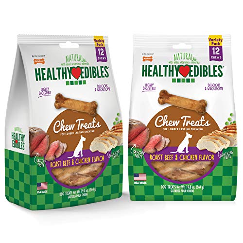 Image of Nylabone Healthy Edibles Natural Dog Chews Long Lasting Roast Beef & Chicken Flavor Treats for Dogs, Small /Regular (24 Count) | Natural dog chew bones, made in USA, highly digestible, vet recommended, long lasting chews for small dogs up to 25 lbs