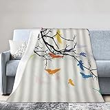 Couvertures impression,Silhouette d'oiseaux colorés sur des branches d'arbres nus croquis image d'art de la nature Couverture en Flanelle Chambre,Couverture de canapé,Facile d'entretien,Chaude 40'*50'