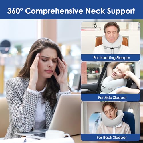 Image of jiaao Travel Pillow Memory Foam Neck Support, Advanced Memory Foam Neck Pillow for Airplanes, Cars & Trains