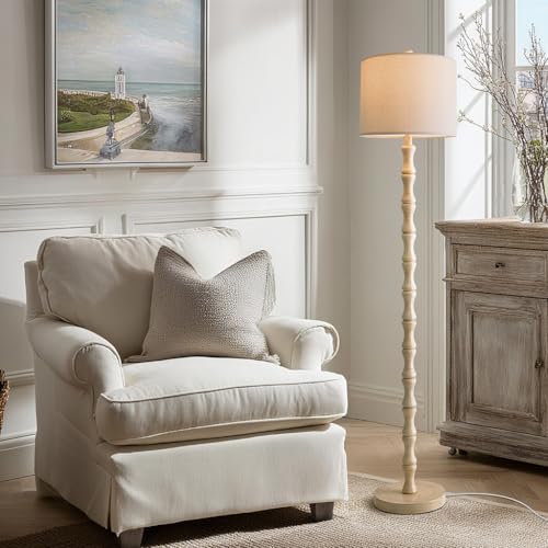 Image of BOBOMOMO 62 inch Rustic Floor Lamp, Retro Farmhouse Standing Lamp with Rotary Switch, Resin Antique White Floor Lamp for Living Room, Bedroom, Corner, Dining Room, Nursery, Cozy Home Decor