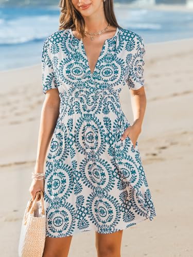 Image of CUPSHE Womens Summer Dresses 2025 V Neck Short Sleeve Flowy A-line Beach Vacation Dress with Pockets