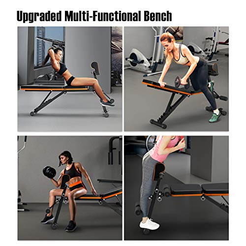 PERLECARE Adjustable Weight Bench for Full Body Workout - All-in-One Durable Exercise Bench Holds up to 772 lbs, Foldable Flat/Incline/Decline Workout Bench with Two Exercise Bands for Home Gym