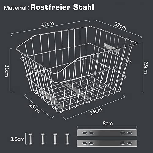 Fahrradkörbe Hinten Rostfreier Stahl mit Regenabdeckung Gepäcknetz für Fahrradgepäckträger Hinten Ebike, Universelle Größen Abnehmbare Einfach