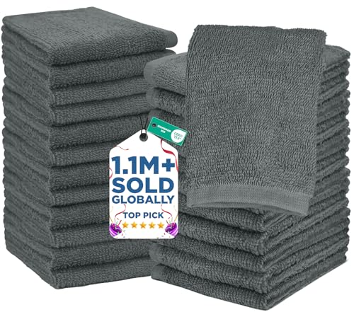 Image of DAN RIVER 24 Pack Wash Cloths for Showering [12x12] - 100% Cotton Washcloths Premium Quality Flannel Face Cloths for Bathroom, Highly Absorbent and Soft Feel Wash Clothes, Gray