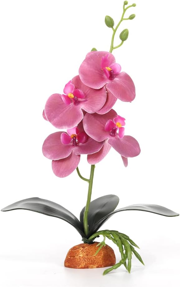 Fake Orchids Artificial Flowers, Reptile Terrarium Decor Plants, Bearded Dragon Tank Accessories fit Crested Gecko Leopard Lizard Chameleon Ball Python Snake Frog – Purple