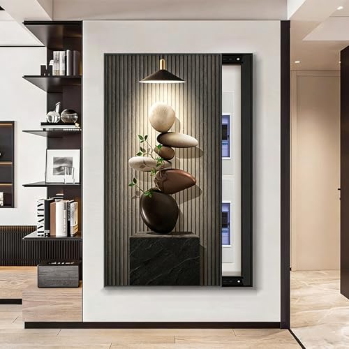Tapa Contador Luz Decorativa, Cuadro Electrico Tapa, Diseño de Reloj, para Colgar en la Pared para Cubrir el Panel Eléctrico(Brown2,60 * 45cm/23.6 * 17.7in)