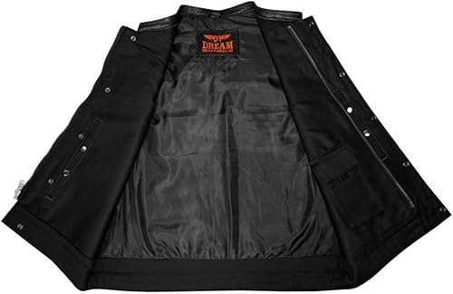 Miniatura 6 de GARGOYLE BELLS Chaleco de moto de mezclilla y cuero para hombre con bolsillos para pistola SOA Biker Club Chaleco con acolchado de diamante para