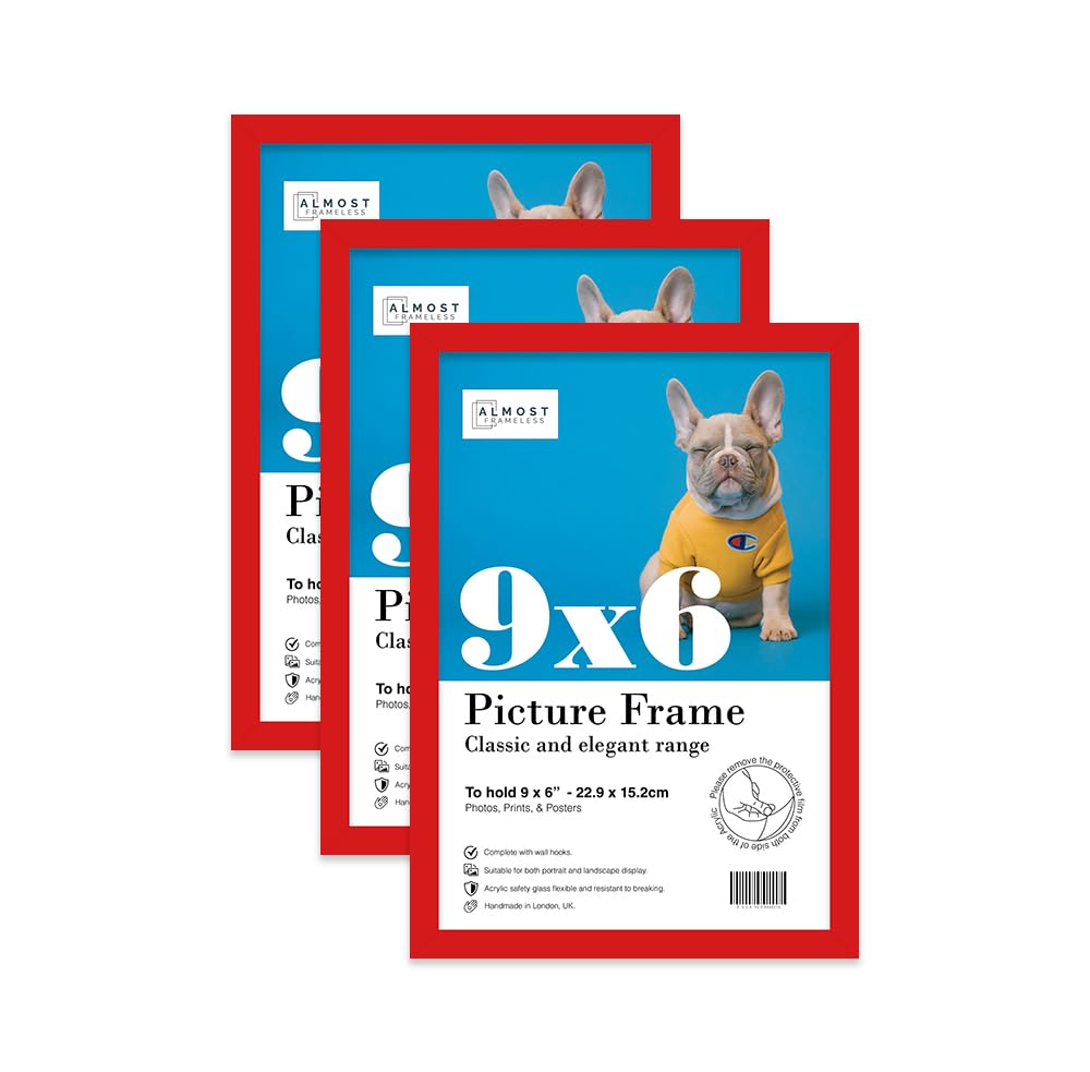 Almost Frameless 9x6 Red Picture Frame Set of 3, Display 9x6 Picture Gallery Wall, Poster, Photo, Artwork, or Print, Yellow