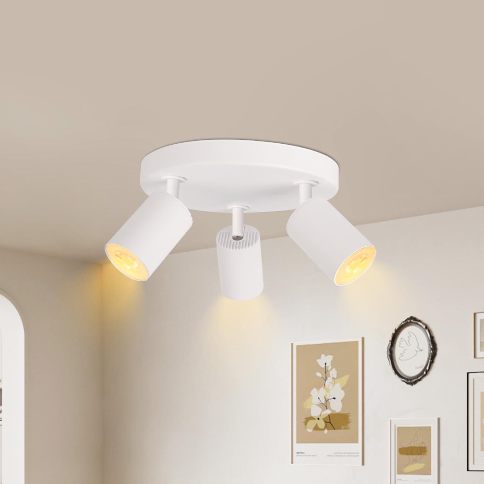CANMEIJIA LED Ceiling Spotlight GU10 Ceiling Lamp Spotlight Ceiling Light 3-Bulb Round Lamp Living Room Swivel 350° Ceiling Light Suitable for Living Room/Kitchen/Hallway White (Without Bulb)