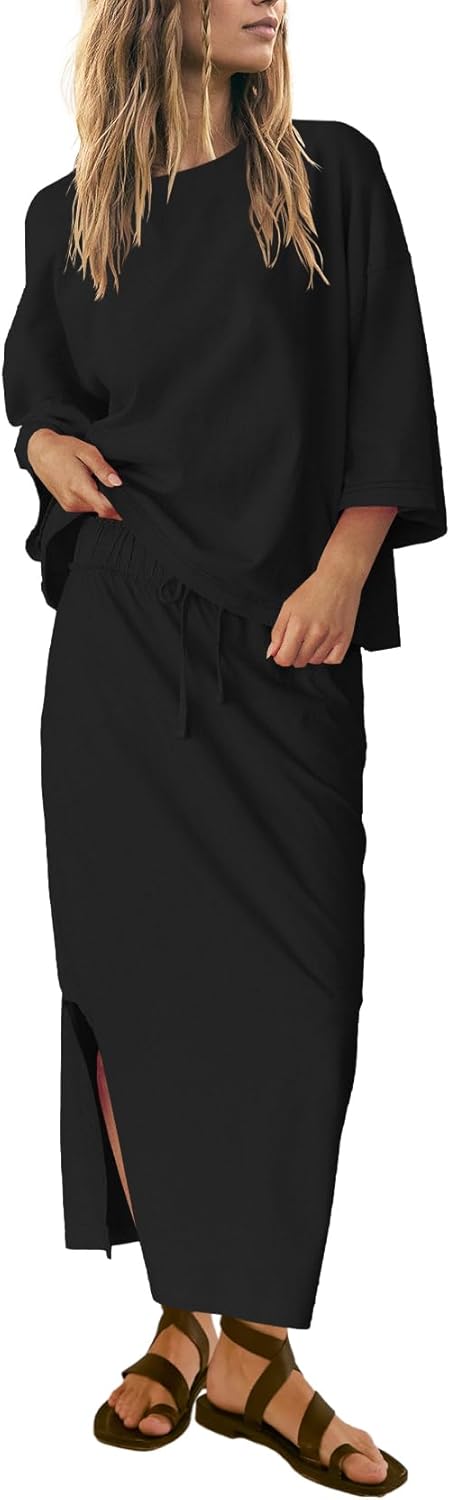 Senserise womens oversized top and maxi skirt summer set.