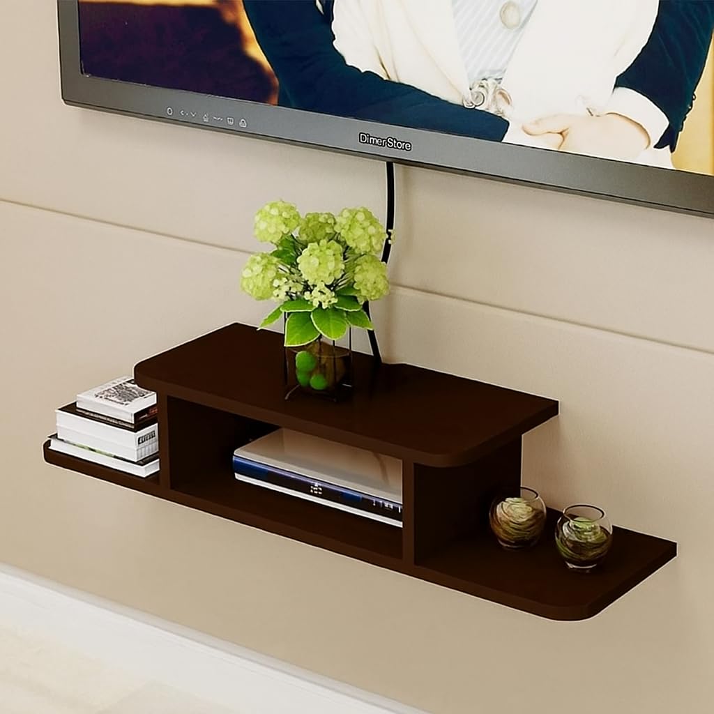 craftlef Brown Wooden Wall-Mounted TV Unit for Living Room | Floating TV Rack, Shelf & Cabinet for Set-Top Box & Décor-image-29