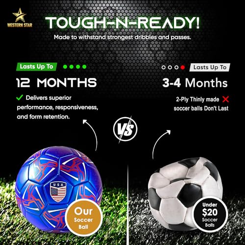Western Star Soccer Ball Team USA Size 3 & Size 4 & Size 5 - Official Match and Game Ball - Youth & Adult Soccer Players - Attractive and Durable Designs - Image 5