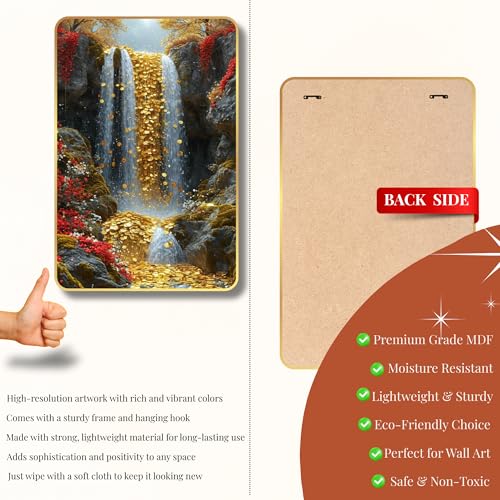 Image of Arkasto Golden Coin Waterfall Wall Painting for Home & Office | Vastu Wealth & Prosperity Wall Art | Modern MDF Wall Frames for Living Room, Bedroom & Decor (Style-05, 12x18 inch)