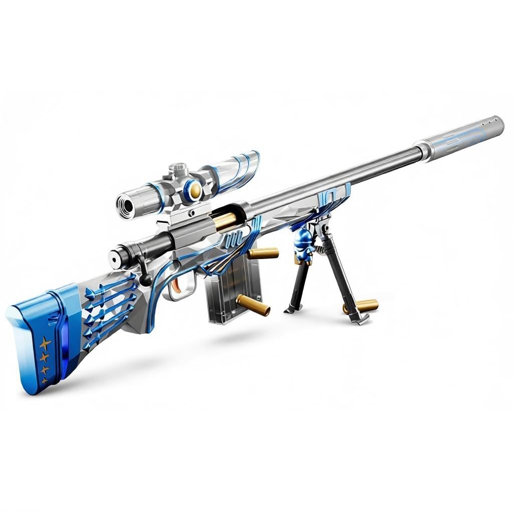 Sniper Rifle Foam Blaster with 20 Soft Balls, Bolt Action Sniper Rifle Dart Blaster with Detachable Scope, Blaster Game Set for Boys, Shell Ejection Soft Bullet Toy Gun Kids and Adults，Blue