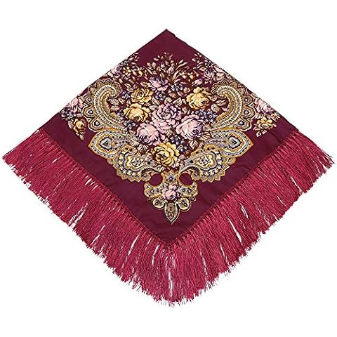Uainhrt Tassel Scarf Cotton Large Square Shawl and Wraps,Versatile Gift Fringe Boho Shawl,43"×43" (Wine Red) Cover