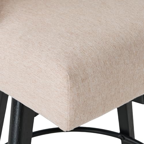 Image of Swivel Counter Height Bar Stools Set of 2, Modern Fabric Swivel Barstools with Contoured Back and Solid Wood Legs, Upholstered Counter Stool Bar Chairs for Kitchen Island, Home Bar, Beige