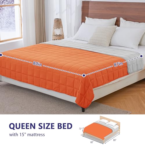 Image of King Size Weighted Blanket for Adults (20 lbs, 80 inch x 87 inch, Orange) Cooling Heavy Blanket for Sleeping Perfect for 190-210 lbs, Breathable Blanket for Adults & Couple All Season, Machine Washable