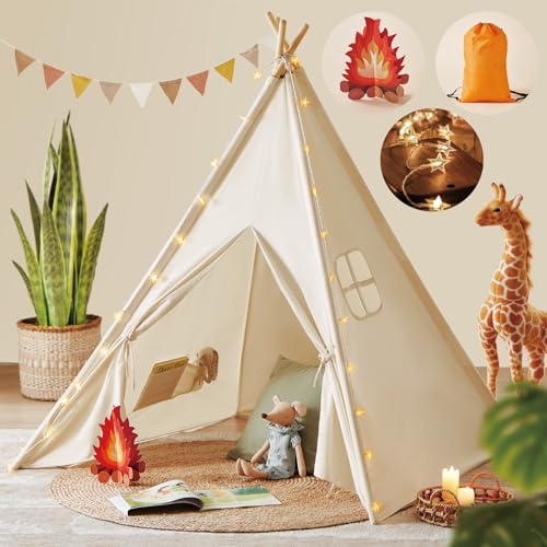 Tiny Land Teepee Tent for Kids with Star Lights, Foldable...
