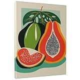Toile murale avec fruits tropicaux, impression papaye verte et goyave, décoration esthétique d'été pour cuisine, salle à manger, design coloré 20,3 x 30,5 cm