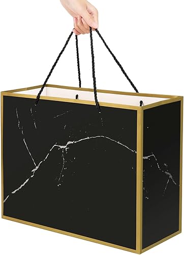 Miniatura 10 de Cmecial 10 bolsas de regalo extragrandes de mármol con papel de seda, bolsas de regalo negras doradas de 16 pulgadas grandes con asas, bolsas de