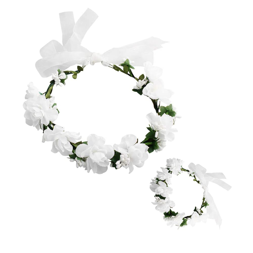 SYGA Flower Tiara and Bracelet Set Flower Headband and Flower Bracelet Bridesmaid Floral Hair Bands Floral Garland For Women Bride Wedding Vine Tiara Bridal Crown Hair Accessory - White (B09Q3G47R2) Amazon Price History, Amazon Price Tracker