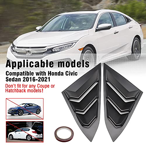 Htracing For 10Th Gen Civic Sedan Rear Side Window Louvers Air Vent Scoop Shades Cover Blinds Racing Style Compatible With Civic Sedan 2021 2020 2019 2018 2017 2016 (Matte Black) #TOP5