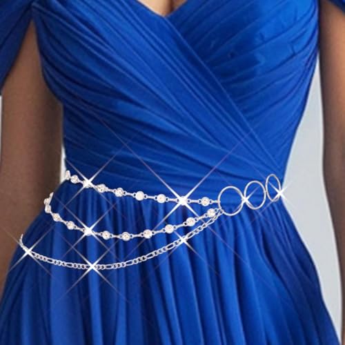COSYDAYS Silver Rhinestone Chain Belts Sparkly Crystal Waist Chains Layered Fashion Belly Body Jewelry Accessories for Women2