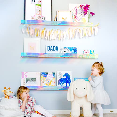Image of 2 Pack RORKIM 36 Inch Iridescent Acrylic Floating Shelf, Kids Bookshelf | Wall Mounted Display Toy Organizer for Kids Nursery Classroom