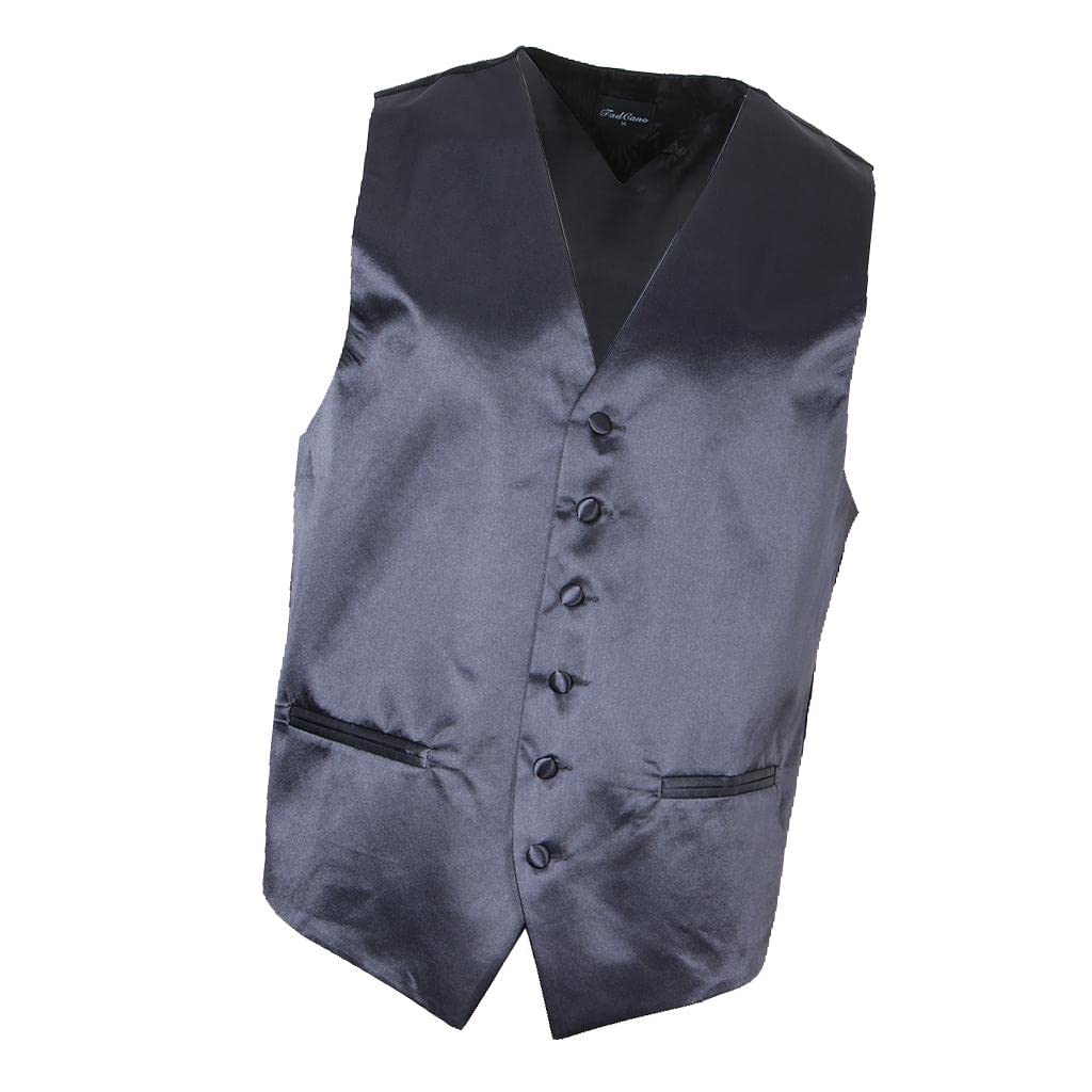 Men's Formal Slim Fit Suit Vest Business Solid Tuxedo Waistcoat XL Gray-image-26