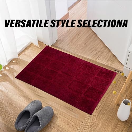 Image of Kuber Industries Door Mat for Entrance, Entry, Office, Bedroom - Fur Checkered Doormat in Maroon