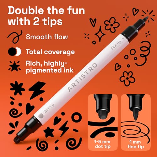 Image of ARTISTRO 12 Black Acrylic Paint Markers for Rock, Fabric, Wood, Glass, Eggs - Dual-Tip Paint Pens for Coloring Books for Adults, Teens, Kids - Art & Craft Supplies - Gift Idea - Easter Basket Stuffers