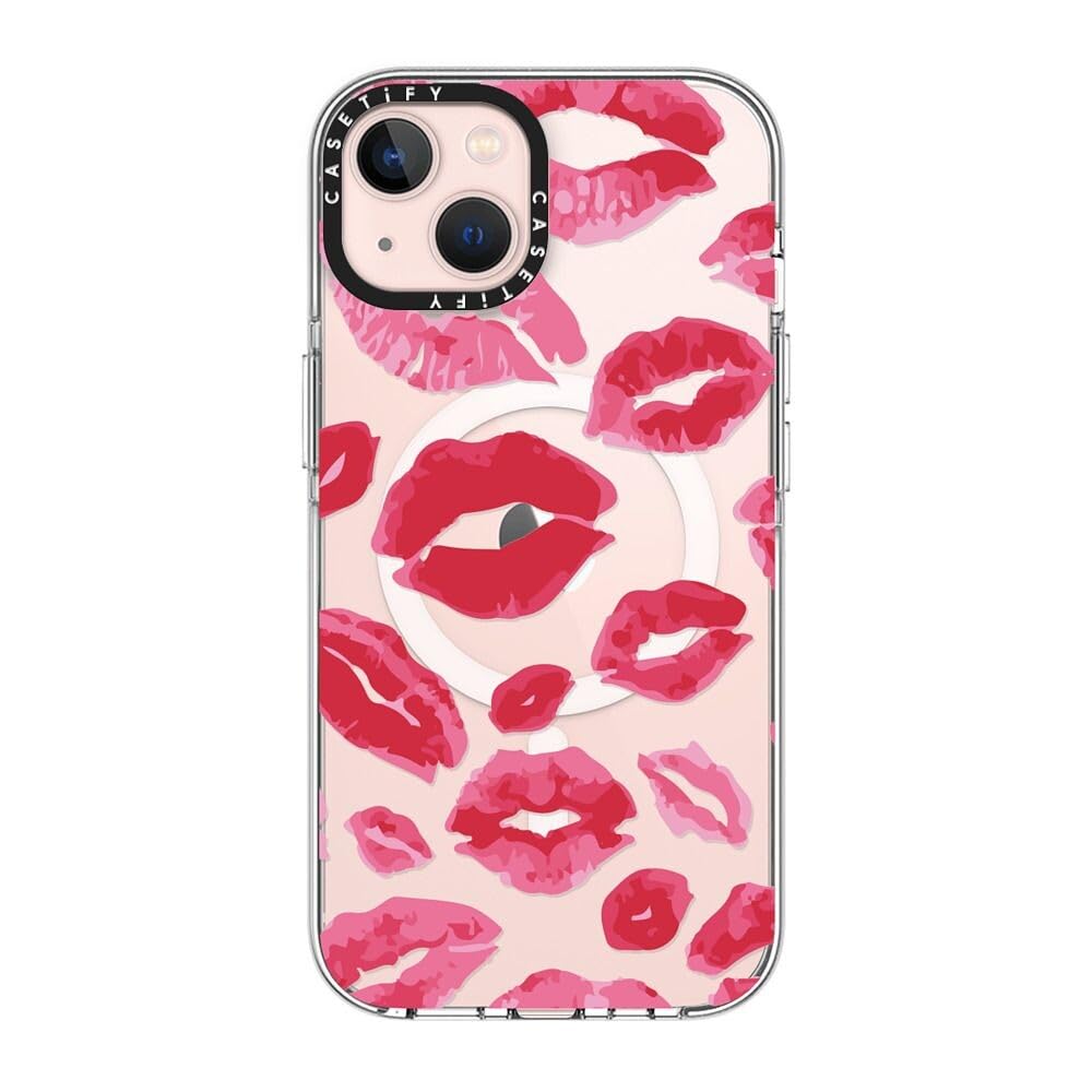 CASETiFY Funda transparente para iPhone 13 [no amarillea/protección contra caídas de 6.5 pies/compatible con Magsafe] - Besos de pintalabios - Transparente