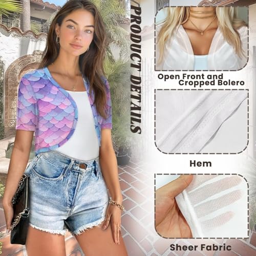 Image of Women's Shrug Short Sleeve Bolero Open Front Knit Party Tulle Cardigan Cropped Cardigan Shoulder Cover Up