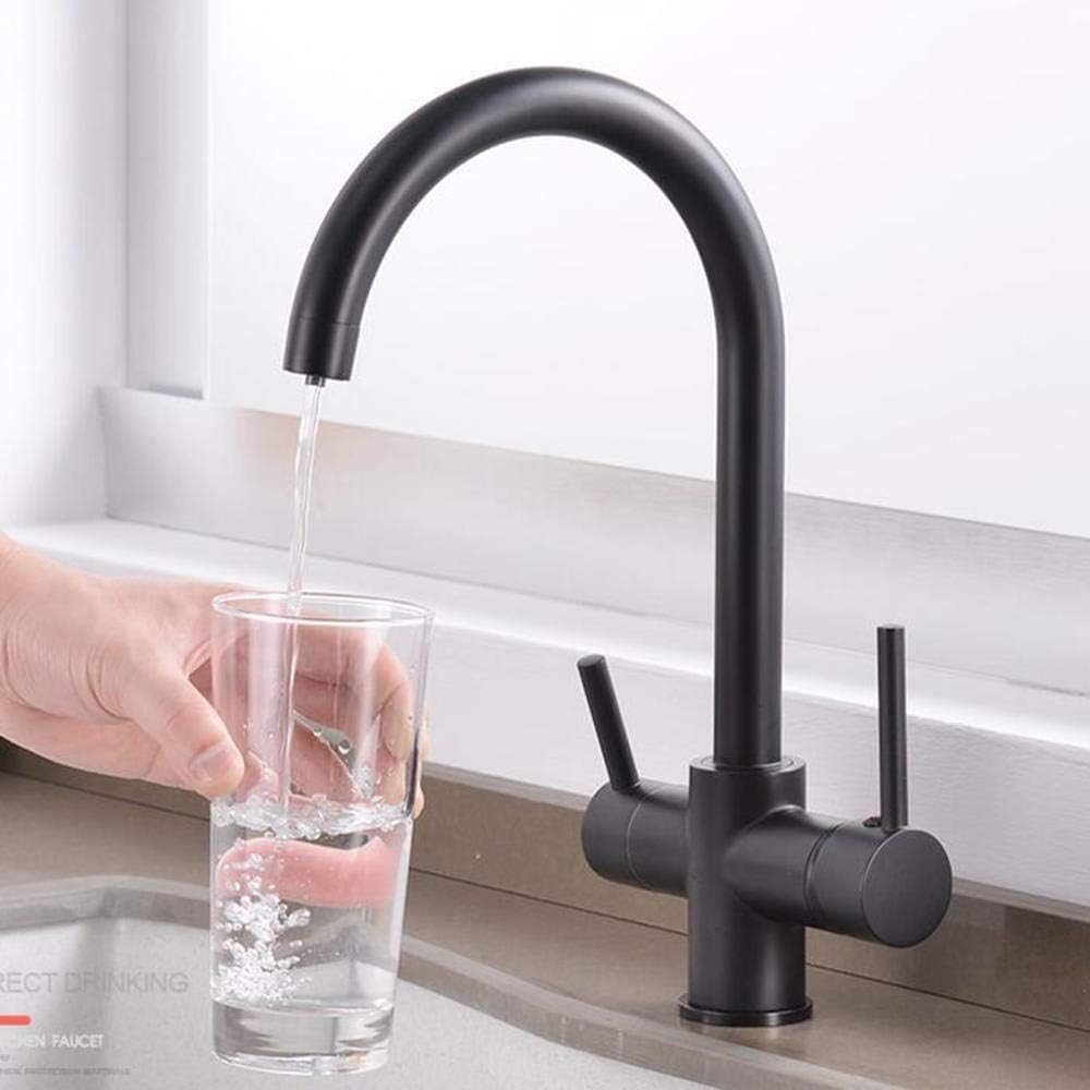 Robinet filtrant à eau 3 voies 3 en 1 Robinet d'évier de cuisine en laiton chaud et froid Design pivotant à 360° Facile à nettoyer Finition noire moderne