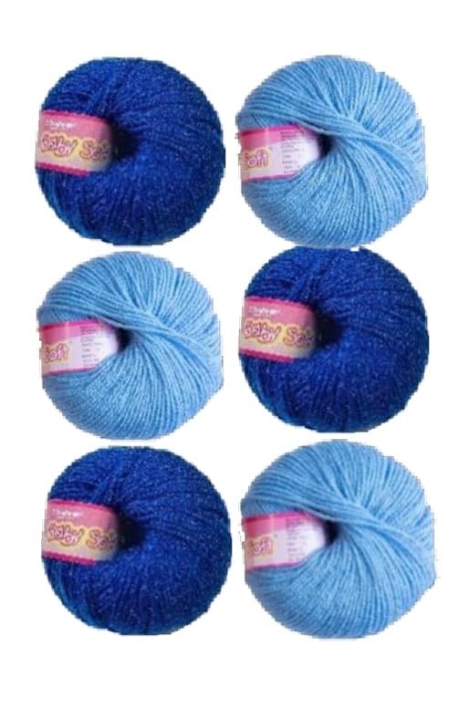 Image of Vardhman BabySoft Knitting Yarn | 100% Acrylic Wool | 4 Ply | Thin Knitting & Crocheting Hook Thread & Lightweight | Special Baby Wool | 150 Grams (6 Balls of 25g) | Machine Washable | Ideal for Blankets, Hats, Booties Ultra-Soft for Baby Sweaters, Blankets, Caps, Socks, Soft toys, Art & craft (Dark Blue No.77 & Steel Blue No.78)