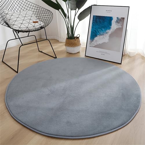 Hearda Teppich Rund, Reppich Schlafzimmer, Einfarbiges Korallenfleece Innenbereich Runder Teppich, Waschbarer rutschfest Teppich, fürs Wohnzimmer, Kinderzimmer, Büro (60cm,Grau)