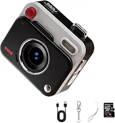 Mini câmera digital 1080p HD retrô CCD filmadora fotográfica com tela IPS de 4,5 cm, fotos de alta resolução de 8000 x 6000, câmera de bolso compacta portátil para estudantes, viagens (preto + cartão