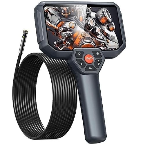 DEPSTECH 5IPS Screen Endoscope Inspection Camera, Handheld Dual Lens Inspection Camera with Light, 1080P Waterproof Endoscope with Split Screen, 32GB TF Card, Hardshell Case, Gadgets, Mechanic-16.5FT