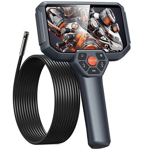 DEPSTECH5"IPS Screen Endoscope Inspection Camera, Handheld Dual Lens Inspection Camera with Light, 1080P Waterproof Endoscope with Split Screen, 32GB TF Card, Hardshell Case, Gadgets, Mechanic-16.5FT