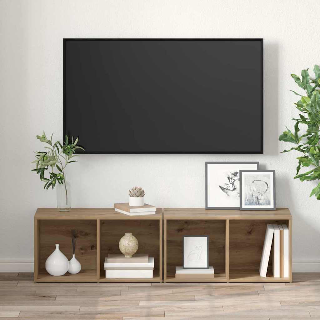Set di 2 mobili per TV da parete, in rovere Artisan, 37 x 35 x 72