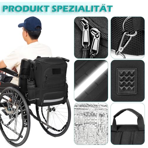 BlesMaller Taschen für Rollstuhl Nylon Rollstühle Rucksack für Rollator Zubehör Aufbewahrungstasche mit Krücken Taschen & Isolationstasche