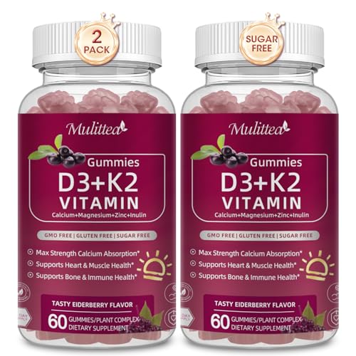 Vitamin D3 10000 IU + K2 (MK-7) 200mcg w/Calcium Magnesium Zinc Elderberry & Inulin-Highly...