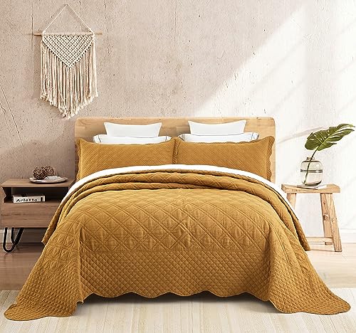 HZ & HY Oversized King Bedspread 128x120 Extra Wide Yellow - Luxury Collection - 100% Linen, Ultra Soft & Lightweight, Reversible, 3 Piece, Yellow
