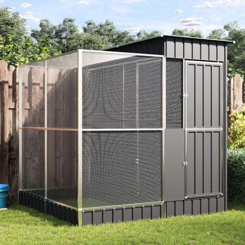 Hommdiy Voliere mit Erweiterung,Silbern Stahl, Vogelkäfig mit abschließbarer Flügeltür,...