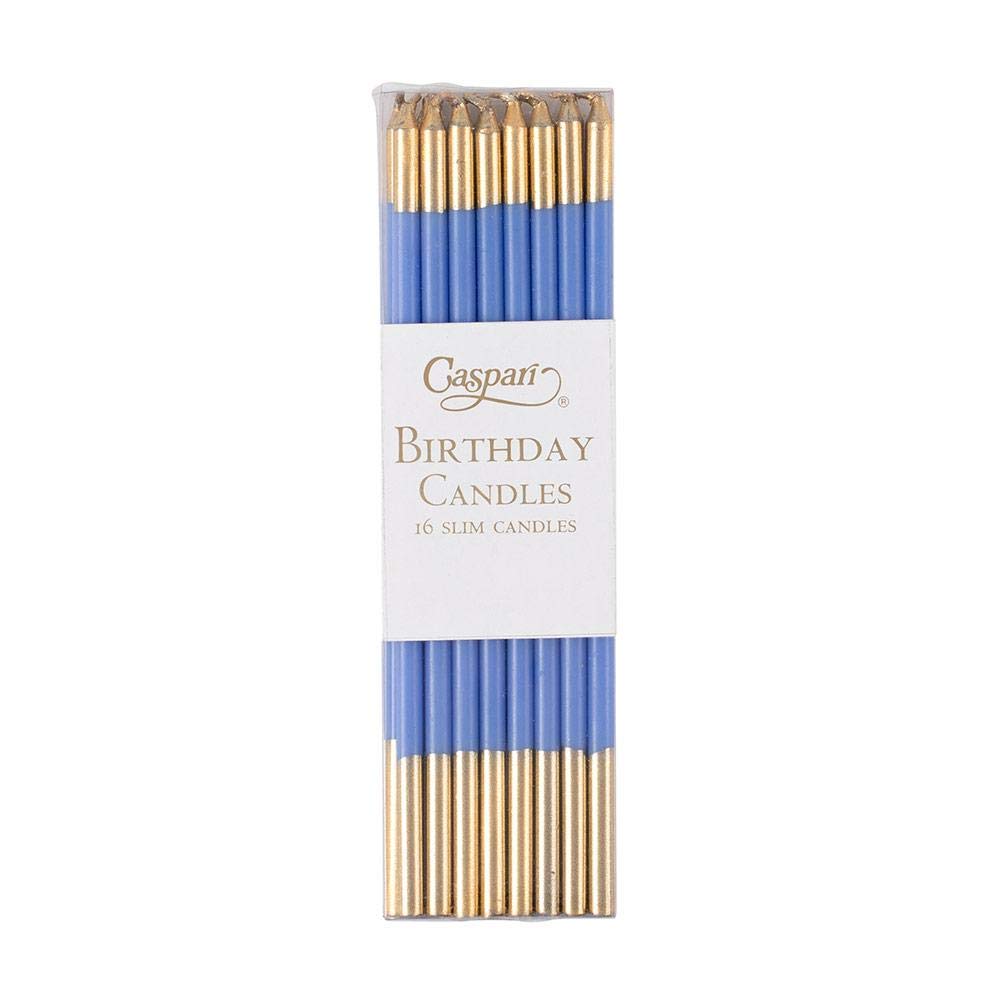 Caspari Slim Birthday Candles in French Blue with Gold Tips, 32 Candles Included